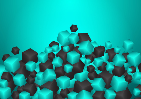 Colorful cubic bright background. Abstract flow of chaotically fallen cubes. Vector illustration for design of flyer, poster, banner, business card.のイラスト素材