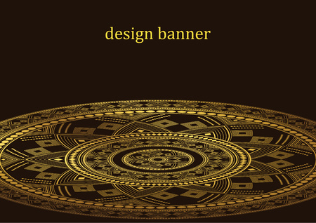 Golden mandala design on black background. Decorative floral template for greeting card, invitation or banner. Vector illustrationのイラスト素材