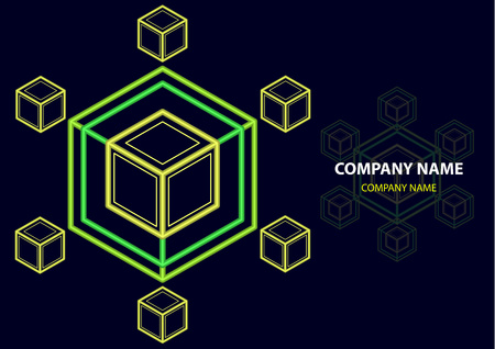 Company logo icon design template element. Logo in the form of a hexagon, a cube in a cube on a dark background. Vector illustration for your corporate design.のイラスト素材