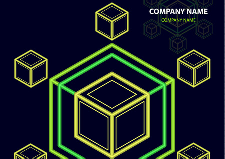 Company logo icon design template element. Logo in the form of a hexagon, a cube in a cube on a dark background. Vector illustration for your corporate design.のイラスト素材
