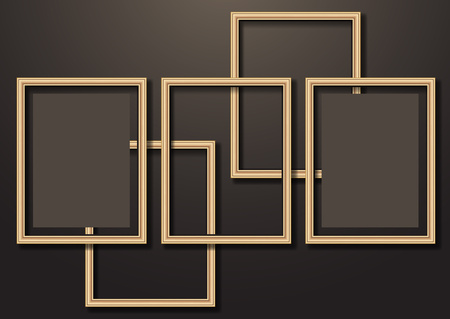 Collection of vector empty wooden frames for paintings or photographs on the wall. Different design. Vector illustrationのイラスト素材