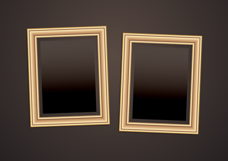 Collection of vector empty wooden frames for paintings or photographs on the wall. Different design. Vector illustrationのイラスト素材
