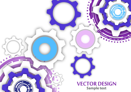 Technological colorful background with cogwheel, gears, cover template. Illustration of abstract design with copy space. Vector illustrationのイラスト素材