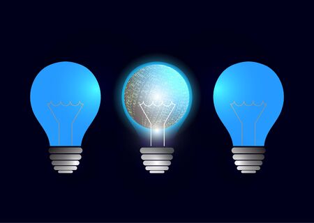 Abstract light bulb illuminates. The concept of global energy saving. The concept of a new business idea, discovery. Vector illustration for your design.のイラスト素材