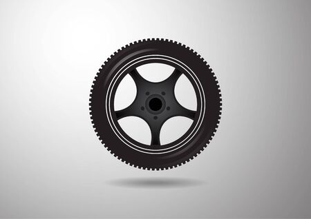 Wheel icon on gray gradient background. Tire on black wheels. Vector image for your design.のイラスト素材
