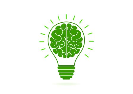 Human brain in lightbulb idea concept flat icon isolated on white background vector illustrationのイラスト素材