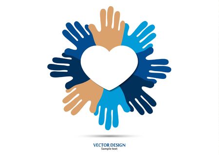 Heart, open palms. Icon, flat design. The concept of charity, volunteering, love, kindness, family, social problems. Vector illustration for your design.のイラスト素材