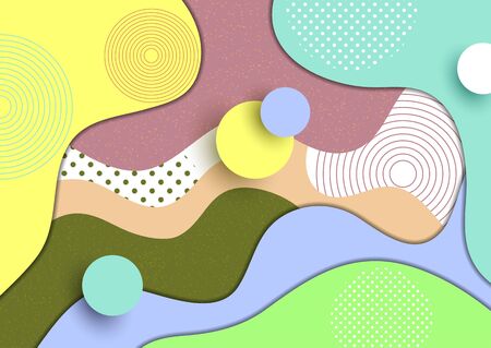 Abstract colorful background with bright colored wave paper cut shapes concept, circles, lines and dots. Template for design layout for presentation, flyer, poster, banner. Vector illustrationのイラスト素材