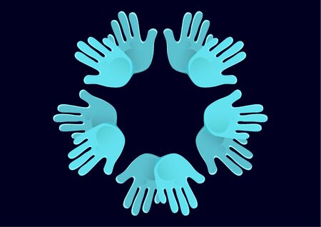 Icon. Colorful design of united loving hands. Hand giving a heart, happy valentines day. Vector...