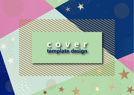 Stylish, modern banner design. Horizontal template. Shiny stars, circles, dots, stripes on a colorful background. Discounts, sales, new collection. Vector illustration.のイラスト素材