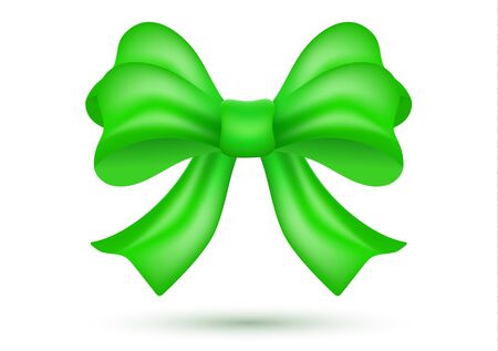 Decorative shiny green bow with ribbon isolated on a white background. Decoration of holiday gifts and backgrounds. Vector illustration for your design.のイラスト素材