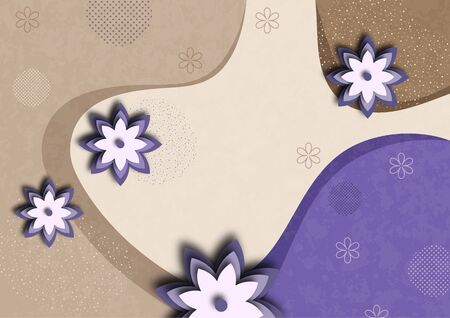 Carved paper flowers on a colorful wave background. Template for your design. Vector illustrationのイラスト素材