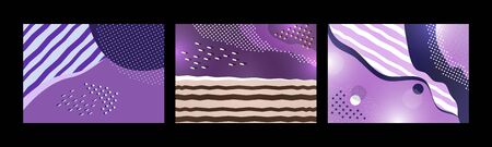 Collection of greeting cards. Creative universal wavy pattern with geometric elements and stripes....