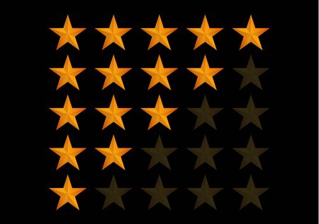 Golden stars rating template isolated on black background. Vector illustrationのイラスト素材