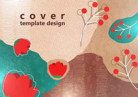 Bright color background. Wavy shapes, abstract flowers, many drawn lines. Design template for banners, flyers or posters. Vector illustration.のイラスト素材