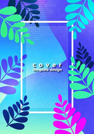 Trendy textured background with vibrant gradient plants, leaves, branches. Floral and botanical modern template for posters, banners, invitations, cards. Vector illustrationのイラスト素材