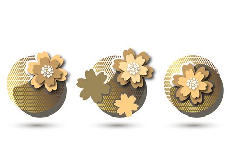 Set of gold design in oriental style. Circles, lines, flowers. Vector illustration for your design.のイラスト素材