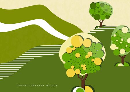 Trees with lush foliage from bright circles on a wavy background. The concept of ecology, natural product. Vector illustration for your design.のイラスト素材