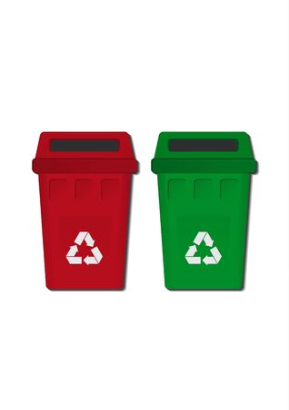 Set of bright trash containers. Separate collection of garbage and waste. The concept of environment, ecology. Icons for your design. Vector illustration.のイラスト素材