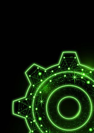 GlowGlowing gear icon with glare effect on a black background with backlight. Grid gear icon shiny polygon mesh frame. Vector illustration for your design.ing gear icon with glare effect on a black background with backlight. Grid gear icon shiny polygon mesh frame. Vector illustration for your design.のイラスト素材