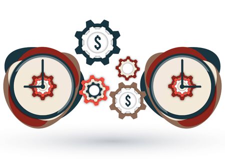 Time management icon. Creative business concept time is money. Dollar, gear, clock. Vector illustrationのイラスト素材