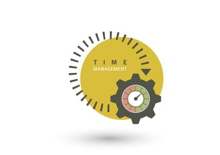 Time management concept. Creative icon for efficiency, productivity. Sign stopwatch, gears. Flat design. Vector illustrationのイラスト素材