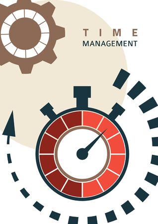 Time management concept. Creative icon for efficiency, productivity. Sign stopwatch, gears. Flat design. Vector illustrationのイラスト素材