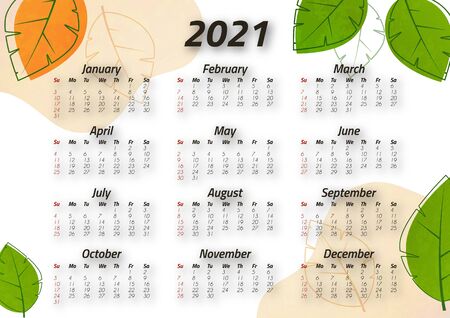 Creative art calendar 2021, 12 months. Bright design, flyer, brochure, advertisement. Vector illustrationのイラスト素材