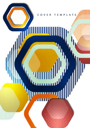 Bright abstract background of rounded multicolored hexagons and lines. Business presentation template. Modern geometric design. Vector illustrationのイラスト素材
