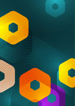 Bright abstract background of rounded multicolored hexagons and lines. Business presentation template. Modern geometric design. Vector illustrationのイラスト素材