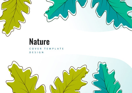 Creative green oak leaves on a light background. Template for your design. Vector illustrationのイラスト素材