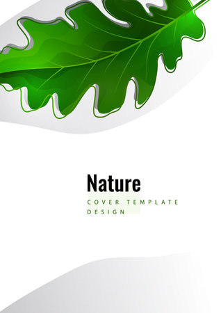 Creative green oak leaves on a light background. Template for your design. Vector illustrationのイラスト素材