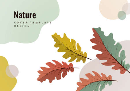 Bright creative autumn oak leaves on a light background. Template for your design. Vector illustrationのイラスト素材