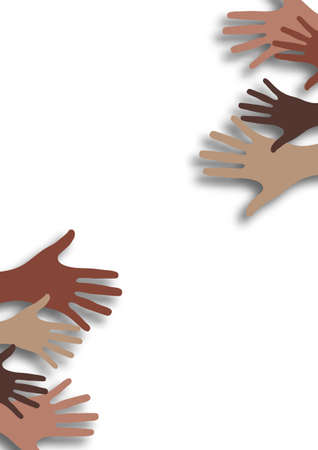 Raised hands, open palms. The concept of charity, volunteering, love, kindness, equality, racial and social issues. Vector illustration for your design.のイラスト素材