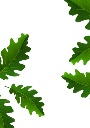 Creative green oak leaves on a light background. Template for your design. Vector illustrationのイラスト素材