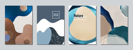 Postcards set. Smooth colored shapes, small particles. Design for cover, poster, flyer, book design Vector illustrationのイラスト素材