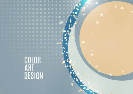 Abstract background with overlapping circles and dots. Chaotic movement. Round banner with blank space for text. Vector illustrationのイラスト素材