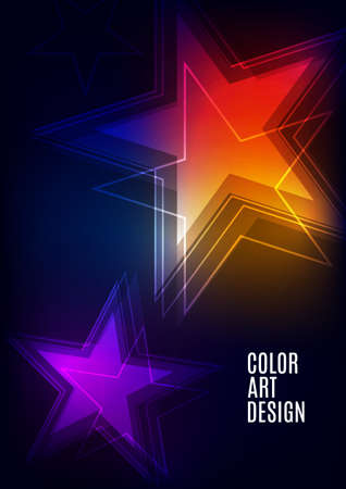 Modern template for business or technology presentation. Bright abstract overlapping geometric star shapes on a dark background. Online presentation of web element and place for text. Vector illustrationのイラスト素材