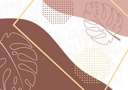 Abstract frame, color wave, monstera leaf. Vector background illustration, modern art graphics, posters, banners, brochures with place for text.のイラスト素材