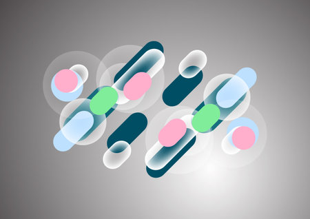 Overlapping geometric shapes and circles. Stylish trendy techno design background for business or technology presentations, internet posters or web brochure covers. vector illustrationのイラスト素材