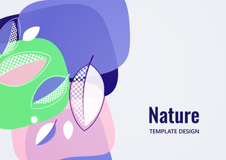 Abstract background with leaves and geometric shapes. Eco banner in flat style. Modern design for paper, cover, fabric, interior decor and other users. vector illustrationのイラスト素材