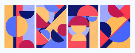 set. Abstract geometric background. Bright multi-colored composition of semicircles. vector...