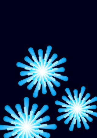 Dark background with snowflakes and colorful fireworks, holiday poster, postcard for the holiday, for the New Year. Vector illustration.のイラスト素材