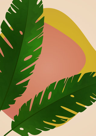 Creative frame with isolated green tropical leaves. Summer banner template. Vector illustrationのイラスト素材