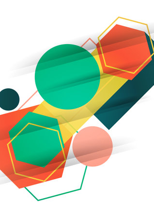 Abstract background from geometric shapes of circles, rectangles, hexagons. Element for business brochure, presentation and web design navigation layout. Vectorのイラスト素材