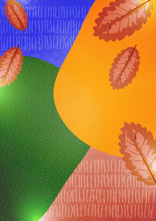 Abstract leaves on rounded shapes. Suitable for cover, invitation, banner, poster, brochure, placard, card, flyer and other. Vector illustration.のイラスト素材
