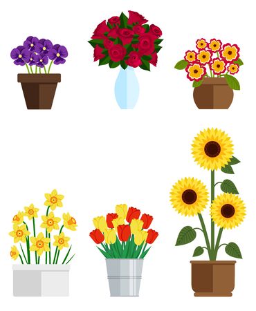 Flowers and plants in pots. Vector illustration setのイラスト素材