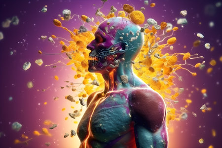 Human body with neurons and nervous system, 3d rendering. Computer digital drawing.の素材