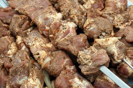 Grillspiese mit Fleisch の写真素材