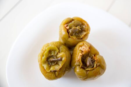 traditional Turkish Food; Dolma with Green Pepper Stuffed with Rice. Olive Oil Food Bell Pepper.の写真素材